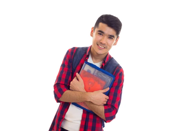 Jonge man met rugzak en kopie-boeken — Stockfoto