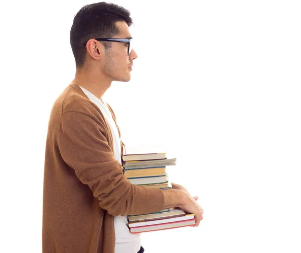 Jovem de óculos com livros — Fotografia de Stock