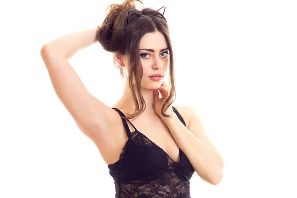 Young woman in black lingerie — Stock Photo, Image