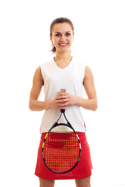 Женщина с теннисной ракеткой — стоковое фото