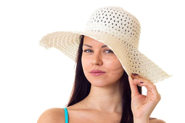 Woman in swimming suit with hat — Stock Photo, Image
