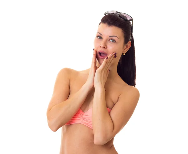 Woman in swimming suit with sunglasses — Stock Photo, Image