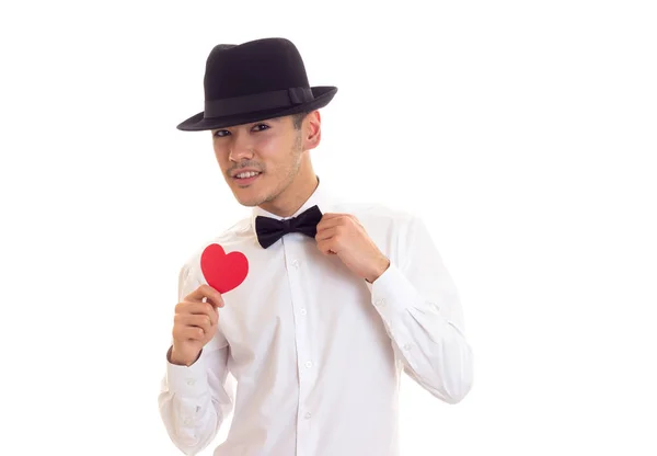 Young man holding a read heart — Stock Photo, Image