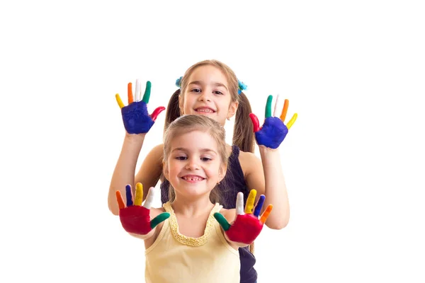 stock image Little girls with colored hands