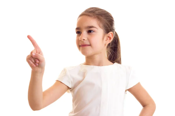 Menina em T-shirt branca e saia preta — Fotografia de Stock