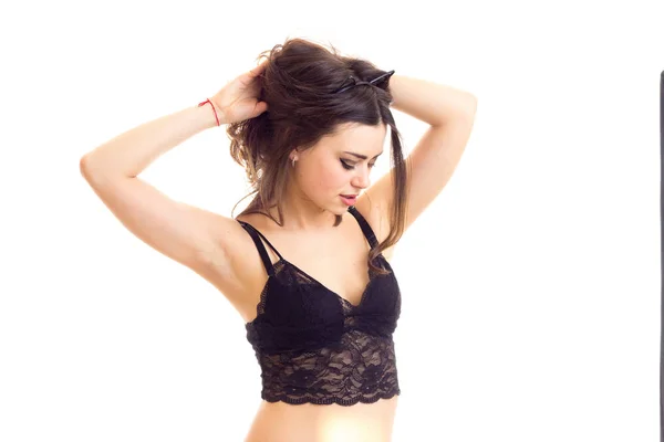 Young woman in black lingerie — Stock Photo, Image