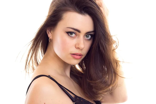 Young woman in black bra — Stock Photo, Image