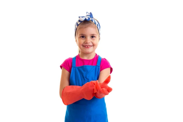 Kız önlük ve eldiven — Stok fotoğraf