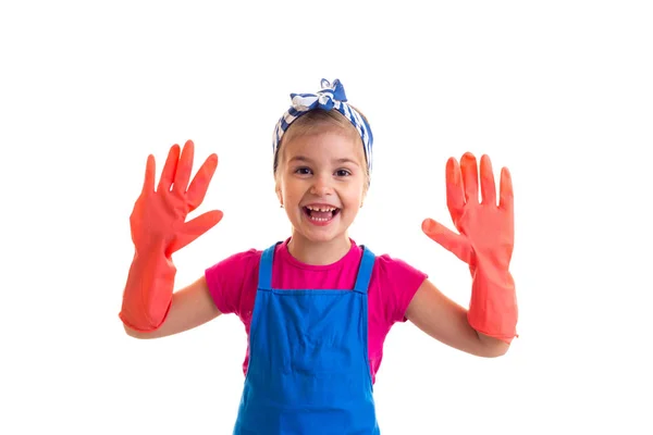 Kız önlük ve eldiven — Stok fotoğraf