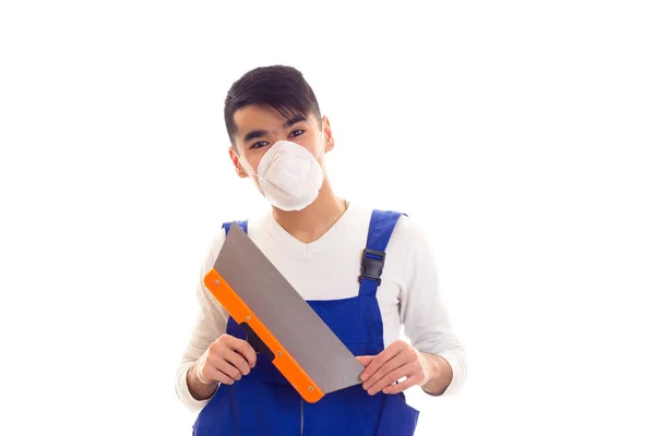 A gazdaság spatula légzőkészülék kék ember — Stock Fotó