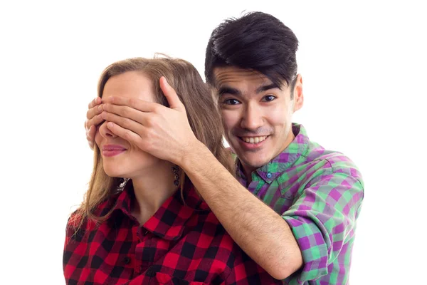 Young couple in plaid shirts — Stock Photo, Image