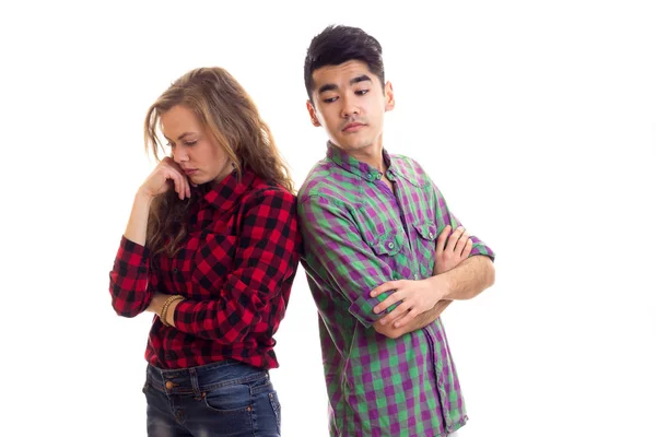 Young couple in plaid shirts — Stock Photo, Image