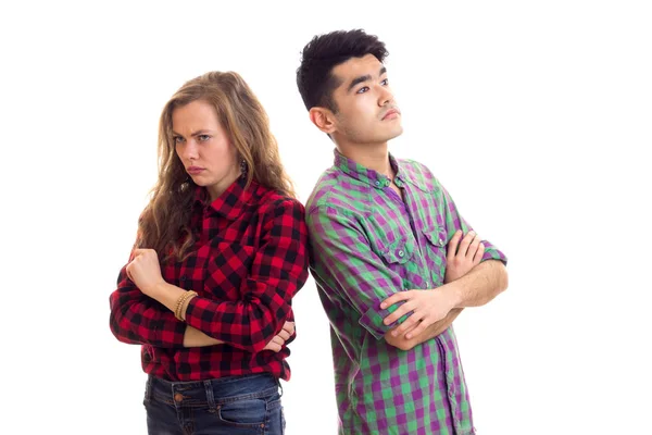 Young couple in plaid shirts — Stock Photo, Image