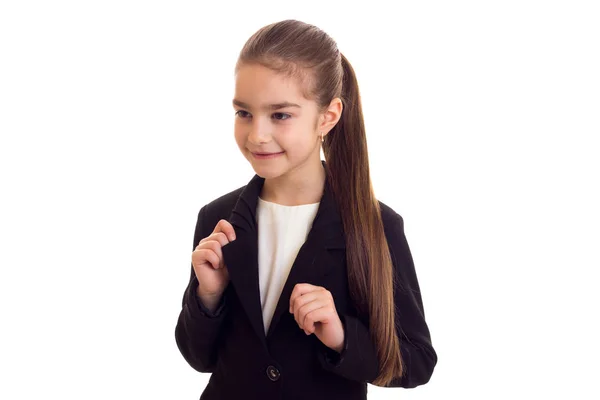 Malá holčička v černé sako — Stock fotografie