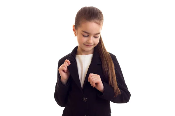 Menina em casaco preto — Fotografia de Stock
