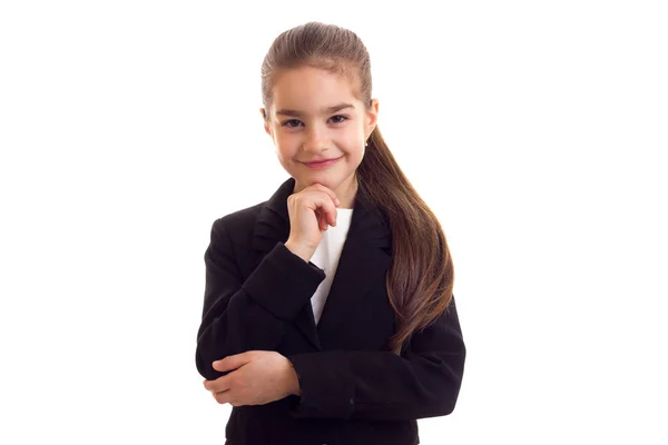 Niña en chaqueta negra — Foto de Stock