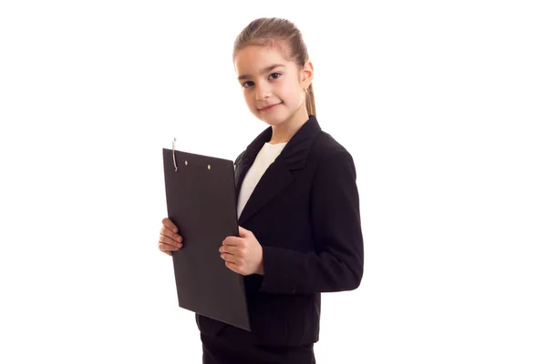 Little girl in black jacket — Stock Photo, Image