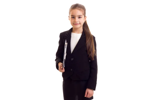 Little girl in black jacket — Stock Photo, Image