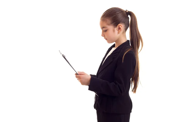 Little girl in black jacket — Stock Photo, Image