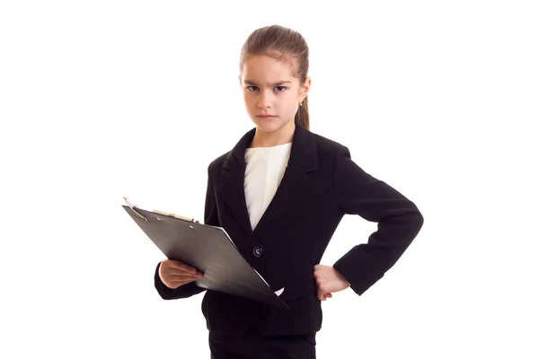 Little girl in black jacket — Stock Photo, Image