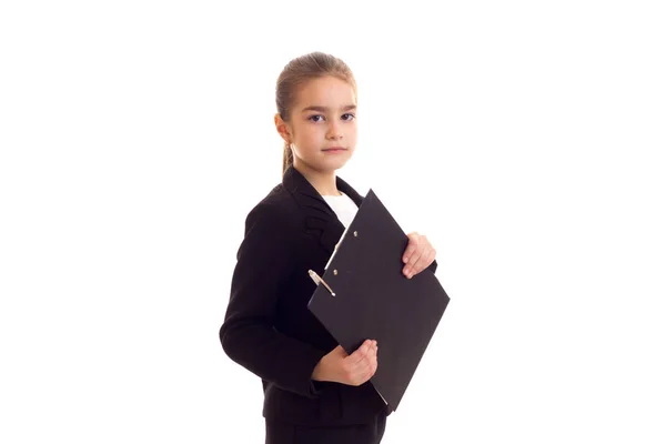 Little girl in black jacket — Stock Photo, Image