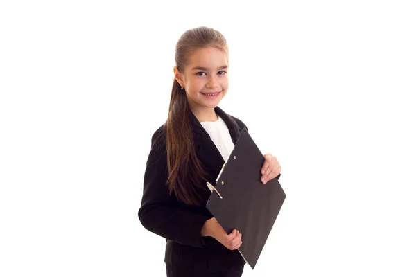 Little girl in black jacket — Stock Photo, Image