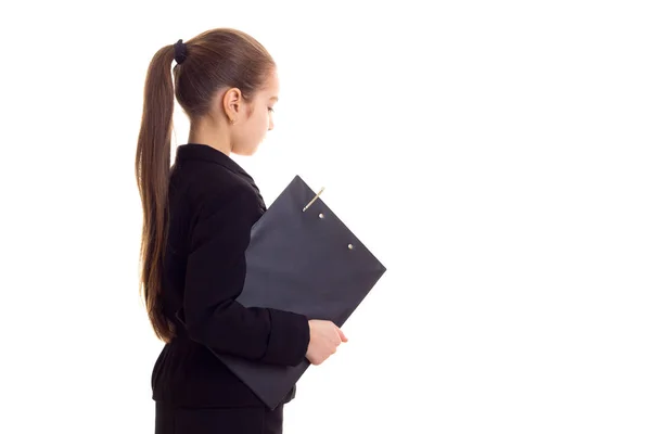 Little girl in black jacket — Stock Photo, Image