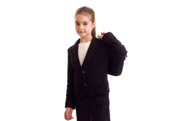 Little girl in black jacket holding diplomat — Stock Photo, Image