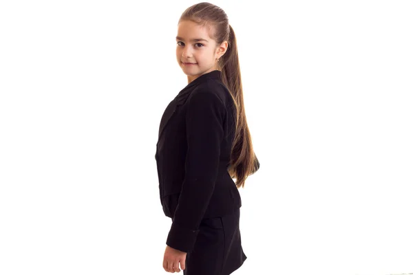 Κοριτσάκι σε μαύρο σακάκι εκμετάλλευση διπλωμάτης — Φωτογραφία Αρχείου