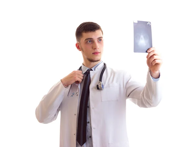 Young man in doctor gown — Stock Photo, Image