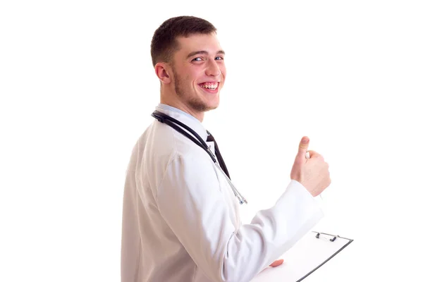 Young man in doctor gown — Stock Photo, Image