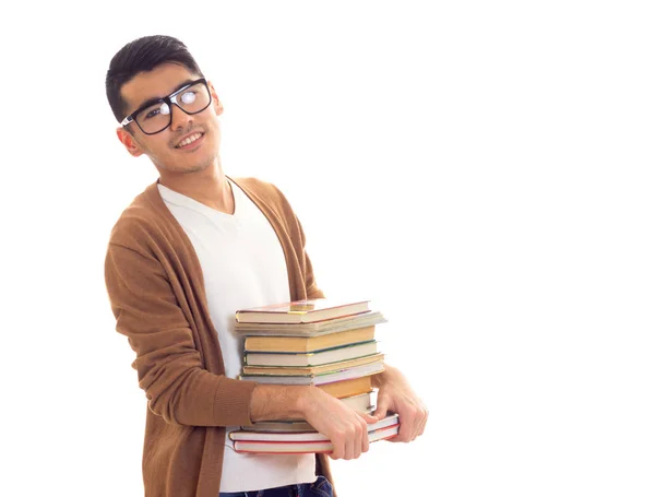 Junger Mann mit Brille und Büchern — Stockfoto