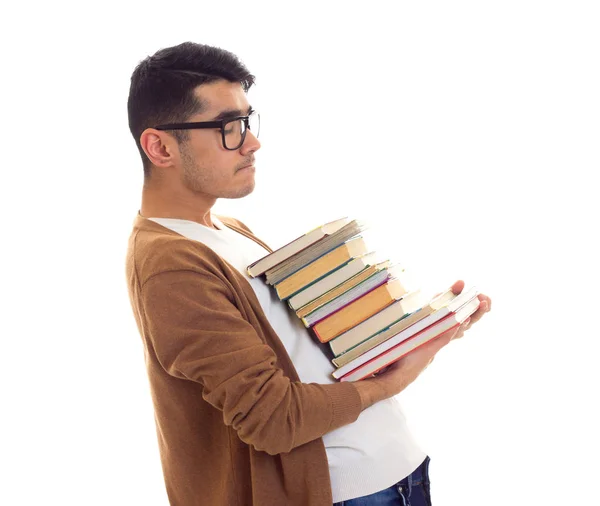 Joven en gafas con libros —  Fotos de Stock