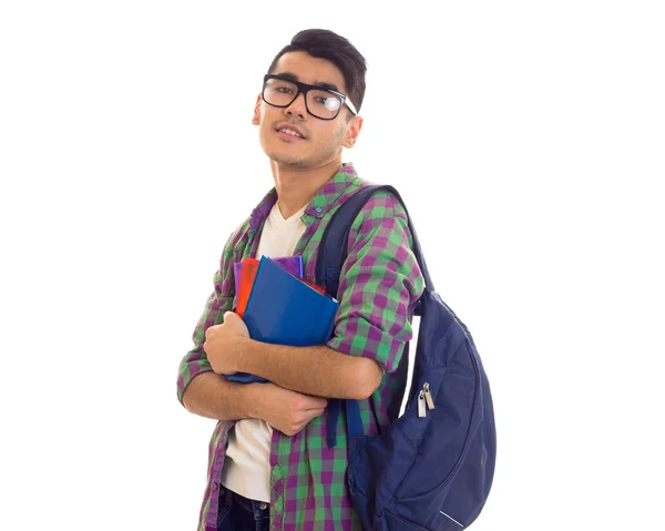 Jeune homme avec sac à dos et livres — Photo