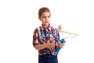 Küçük kız beyaz holding rulo