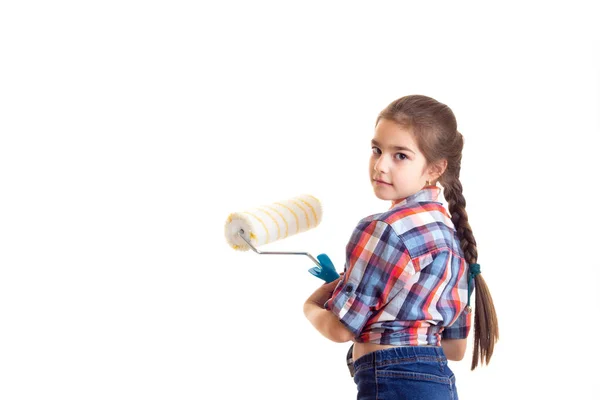 Kleines Mädchen mit weißer Rolle — Stockfoto