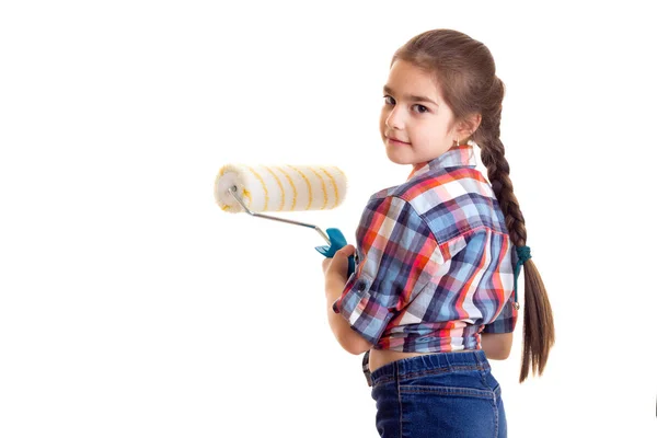 Kleines Mädchen mit weißer Rolle — Stockfoto