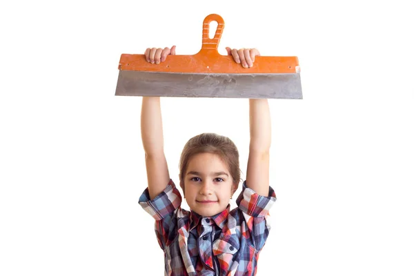 Menina segurando faca de vidraceiro — Fotografia de Stock