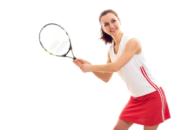 Kadın tenis raketi ile — Stok fotoğraf