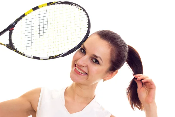 Woman with tennis racquet — Stock Photo, Image