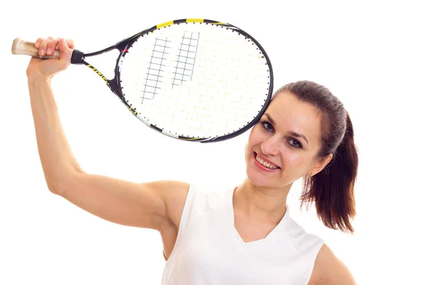 Kadın tenis raketi ile — Stockfoto
