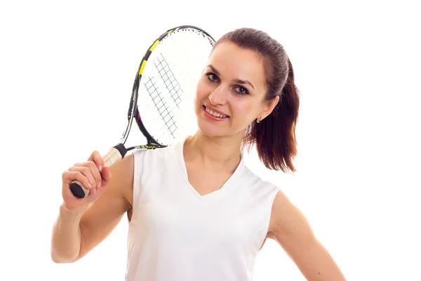 Mujer con raqueta de tenis —  Fotos de Stock