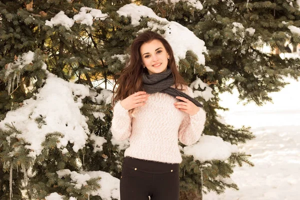 Fiatal nő a téli parkban — Stock Fotó