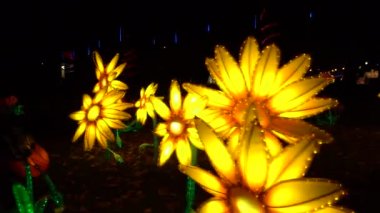 Gece parkında Çin sarısı kağıt latern süslemesi.
