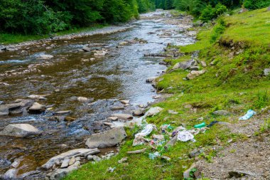 Vahşi doğa dağ nehrinde plastik facia