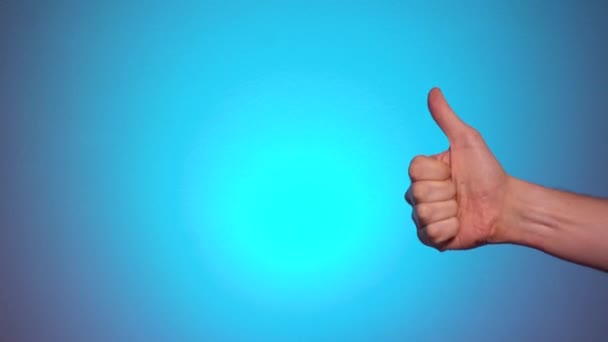 Man showing thumbs up gesture GOOD with blank space — Stock Video