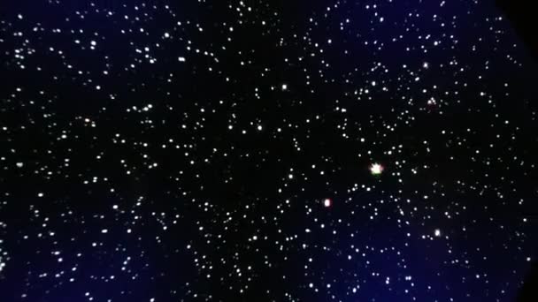 어두운 우주에서 빛을 비추는 별들을 이동시키는 모습 — 비디오