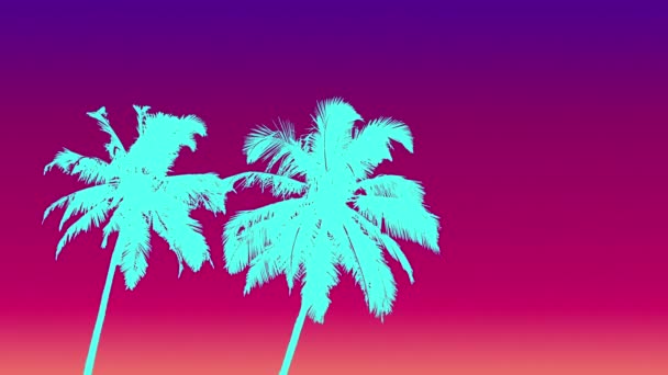 Two aqua color palms and gradient sky 80s style — Stockvideo