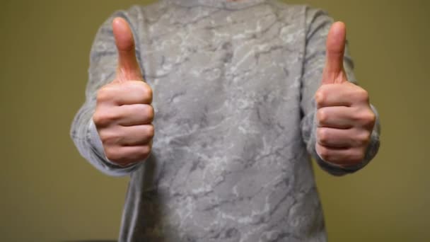 Man show thumbs up by two hands. Approval gesture — Stock Video