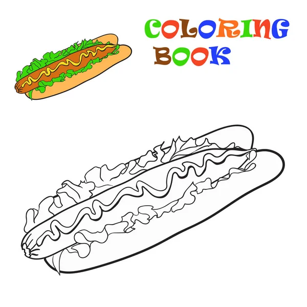 Hot Dog. Libro Goloring, ilustración vectorial — Vector de stock